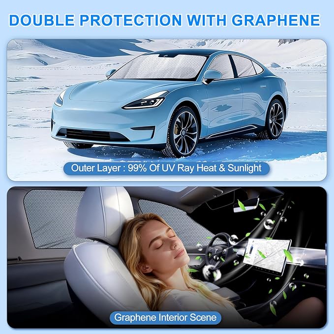 Car Window Shades for Tesla Model Y 2020-2024 Privacy Car Window Covers for Camping | Sleeve-on Design | Upgrade Graphene | Car Window Sunshades for Heat & UV Rays, 8Pcs Set Exclude Roof Sunshade