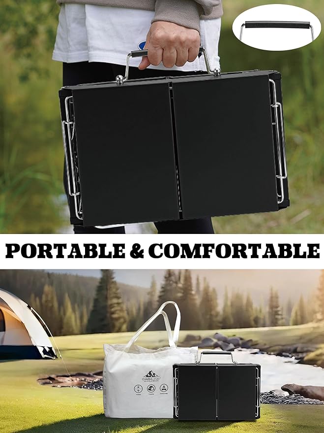 Charmline 15x11 inches Portable Charcoal Grill, Compact Portable BBQ Grill, Tabletop Charcoal Grills for Camping, Picnics, Gardens and Beach Parties, Black