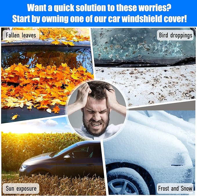 Windshield Cover for Ice and Snow, Car Windshield Snow Cover Winter Ice Sunshade Protector, Universal Fit SUV Auto Car Cover Snow Water Proof UV Dust Resistant, 63 Inches Wide