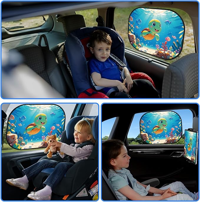 JUNEBRUSH Car Window Shades - 2 Pack, 17.6 x 14.4 inches, UV Protection, Ocean Animal Designs