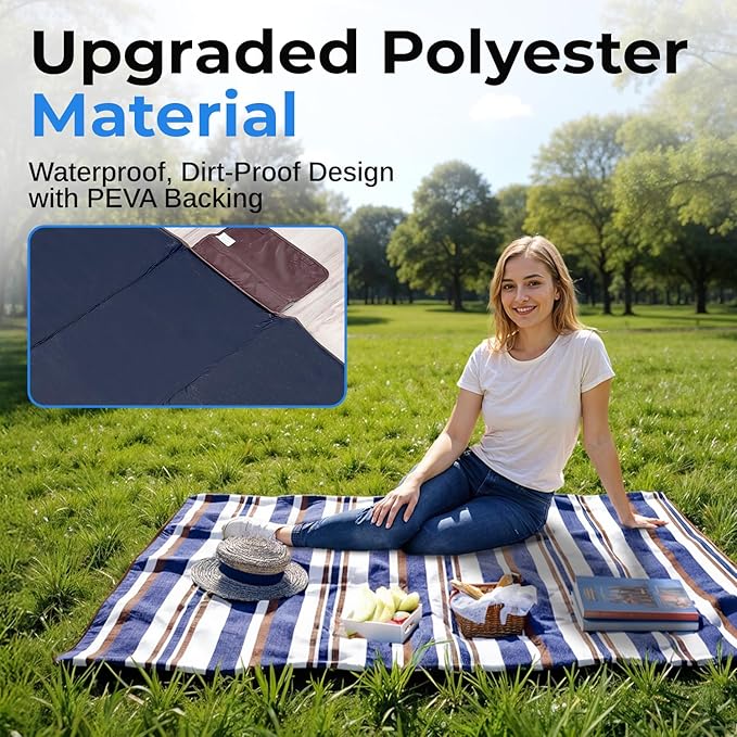 scuddles Extra Large Picnic Blanket – 80" x 80" Waterproof Outdoor Mat with Soft Dual-Layer Comfort, Foldable Sand-Free Travel Rug for Beach, Camping, Lawn & Parks