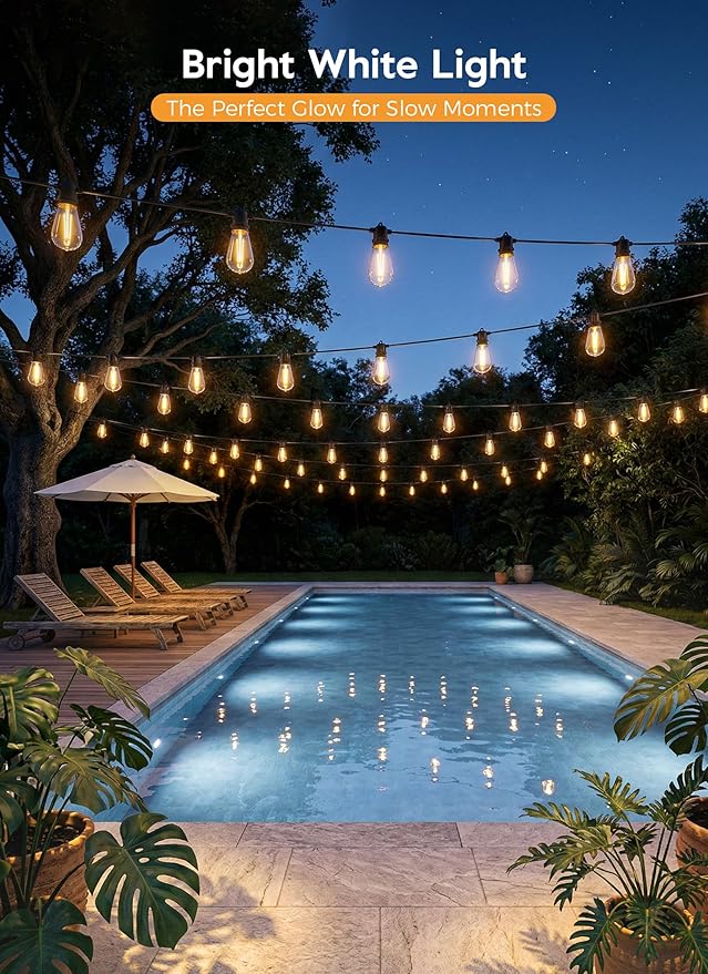 Minetom 100FT Solar-String-Lights-Outdoor-Waterproof, 31+2LED S14 Shatterproof Bulb, Patio Lights with Remote Type-C Port Timable, 3 Light Modes Dimmable Solar String Lights for Outside, Yard, Camping