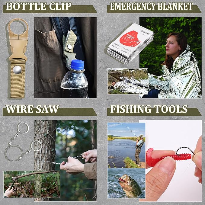 Gifts for Men Christmas Dad Husband Boyfriend Him, Survival Kits, 14 in 1 Survival Gear Camping Essentials Cool Gadgets for Camping Hiking Wilderness Adventures and Disaster Preparedness