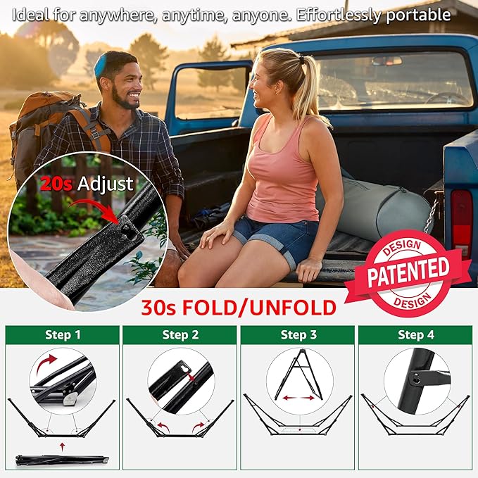 Tranquillo Unity Adjustable Hammock Stand, 800 lbs Capacity Steel Double Hammock Stand for 2 Persons, Premium Pre-Assembled Stand for Indoor Outdoor (American Flag)