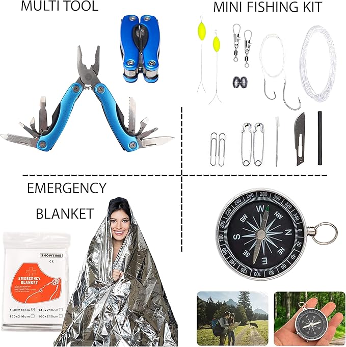 Survival Kit - All-in-One Survival Gear and Supplies for Camping, Hiking, Hunting, and Car Emergencies - Essential Tools, Great Gift for Men, Fathers, Boyfriends, Boys, Dads and Scouts