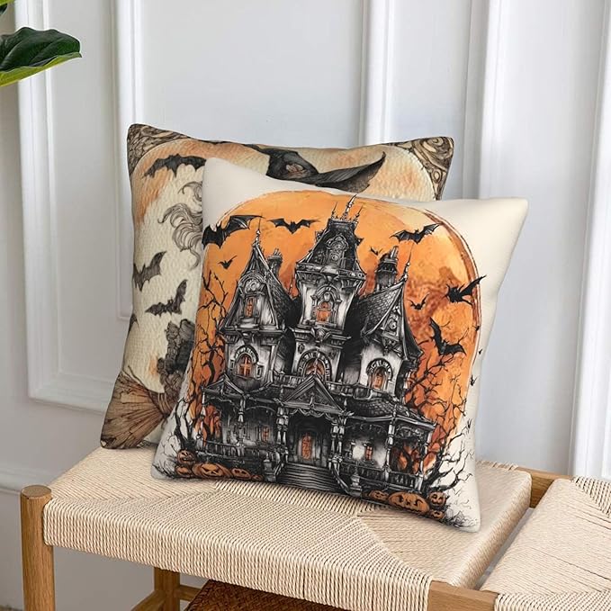 Witch Ancient Castle Throw Pillow Covers 18x18 inch Set of 2 Halloween Pillow Case Cushion Cover for Home Sofa Couch Living Room Car Decor