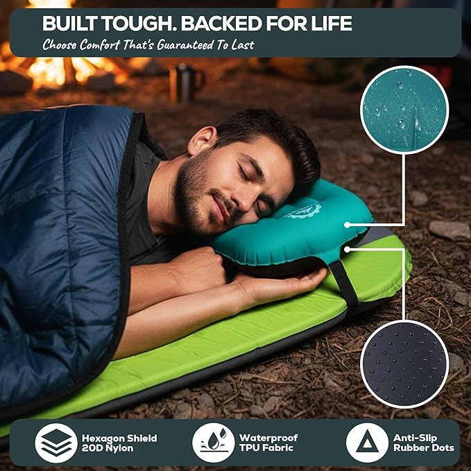 Gear Doctors 3.5oz Compact Ultralight Inflatable Camping Pillow —Inflatable Camp Pillow —Backpacking Pillows Ultralight—Camping Pillows for Sleeping, Hiking, Travel, Beach, Office, Neck, Lumper [Blue]