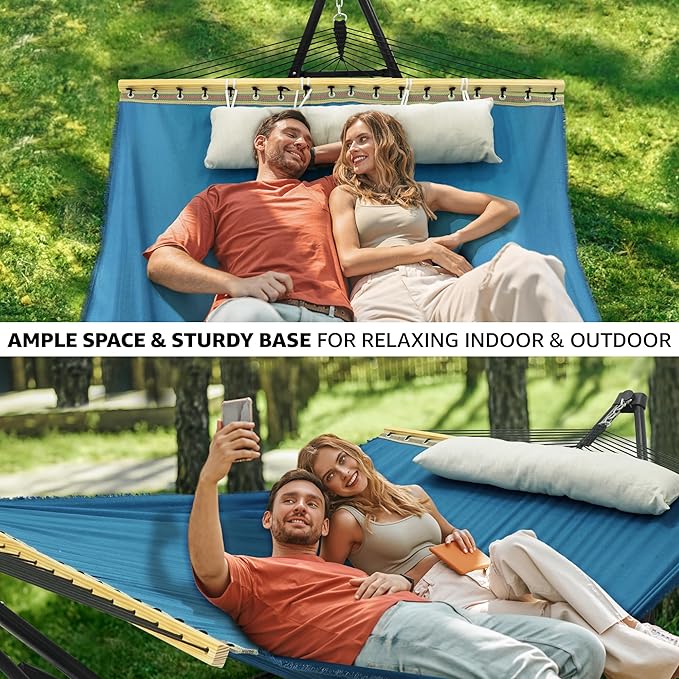Tranquillo Unity Adjustable Hammock Stand, 800 lbs Capacity Steel Double Hammock Stand for 2 Persons, Premium Pre-Assembled Stand for Indoor Outdoor, Blue