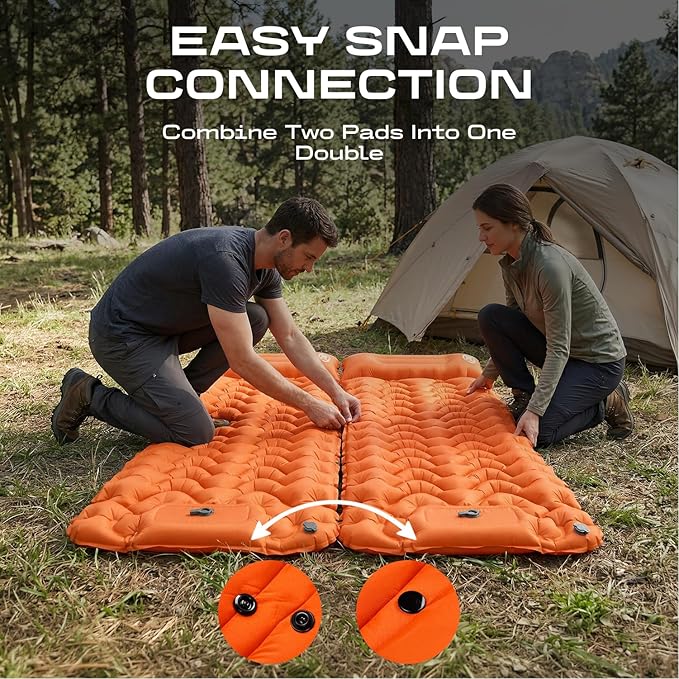 CKG Camping Sleeping Pad with Thermal Barrier, Ultralight Camping Mat 4in Thick with Pillow, Built-in Foot Pump Inflatable Sleeping Pad for Hiking Tent Road Trip Car Camp Travel Gear, Orange