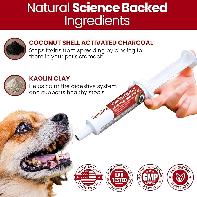 PawMergency – Activated Charcoal First Aid Kit Emergency Rescue 3 Pack for Dogs, Cats, Puppy & Pet Poison Kit, Camping Survival Remedy Essential, Oral Anti Diarrhea Digestive Absorb Toxins