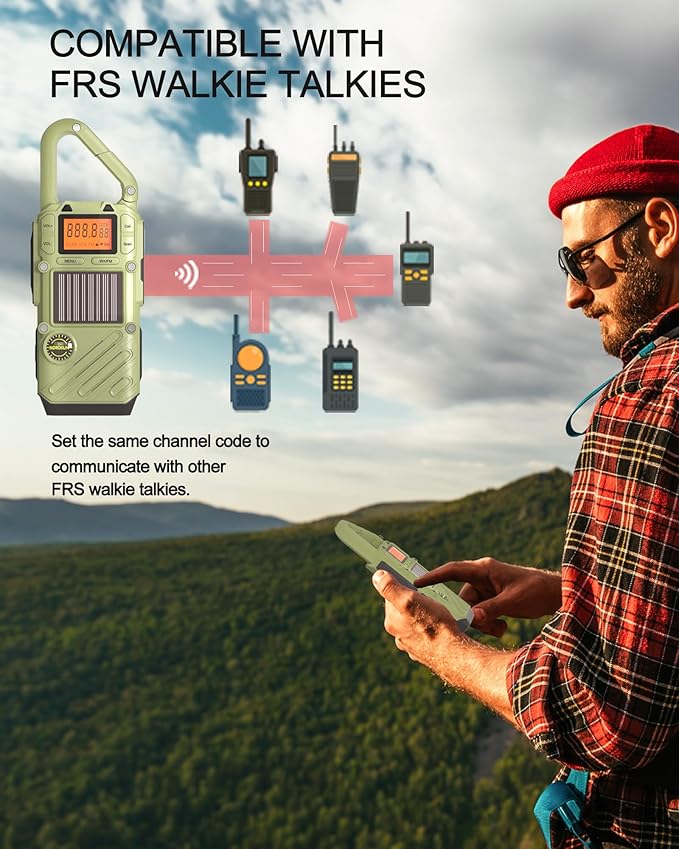 Emergency Weather Radio Walkie Talkies for Adults - NOAA/FM Weather Alert with Solar Hand Crank & USB Charging, 22-Channel Range 10 Miles Two-Way Radios, LED Flashlight & SOS Alarm （2-Pack）