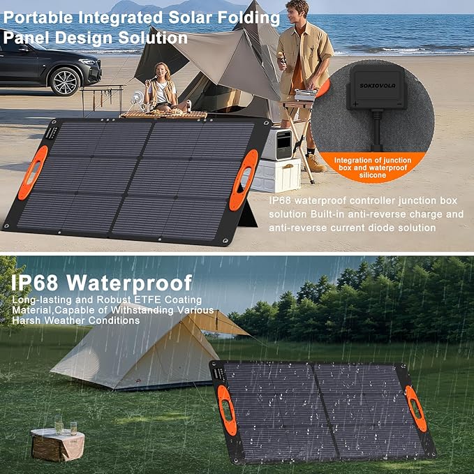 SOKIOVOLA N-Type 16BB 100W Portable Solar Panel 18V ETFE Portable Foldable Solar Charger NextGen 25% High Conversion Folding Solar Panel for Camping Outdoor RV