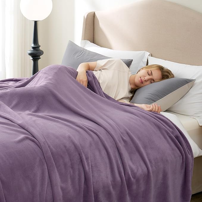 Hansleep Fleece Fog Purple Throw XL Blanket, Super Soft Flannel Fuzzy Plush Cozy Blanket for All Seasons, Fog Purple, Throw XL 50x70 Inches
