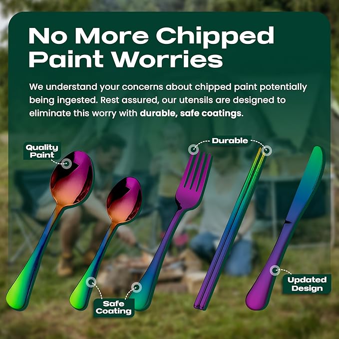 Taplord Portable Travel Silverware Set With Case, Includes 5 Pcs of Travel Utensils With Case, Stainless Steel Flatware Set For Camping, Easy to Travel, Lightweight (Multi)