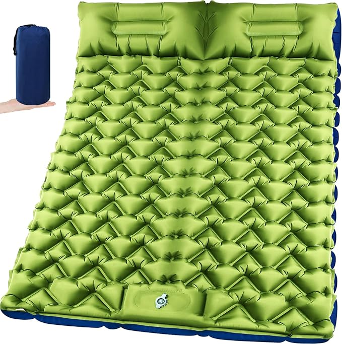 Double Sleeping Pad, Ultralight 4in Extra-Thick for 2 Person with Built-in Pillow & Foot Pump Sleep Mat, Compact Inflatable Camping Mat for Backpacking Hiking Travel Tent Camp Gear Gifts