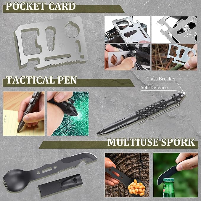 Gifts for Men Christmas Dad Husband Boyfriend Him, Survival Kits, 14 in 1 Survival Gear Camping Essentials Cool Gadgets for Camping Hiking Wilderness Adventures and Disaster Preparedness