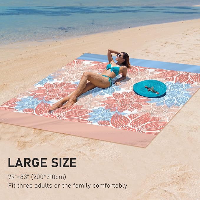 HIHOHO Beach Blanket Waterproof Sandproof Extra Large Beach Mat 79" X 83"/120"x108"for 1-8 Adults Quick Drying Durable Outdoor Picnic Mat for Beach Travel Camping Hiking