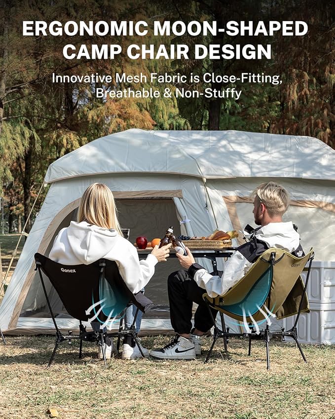 Gonex Portable Camping Chair, The 5th Gen Ultralight Compact Backpacking Foldable Lightweight Folding Chair for Outdoor Camp Hiking Beach Picnic Concert, Supports 330lbs (Khaki, 2 PCS)