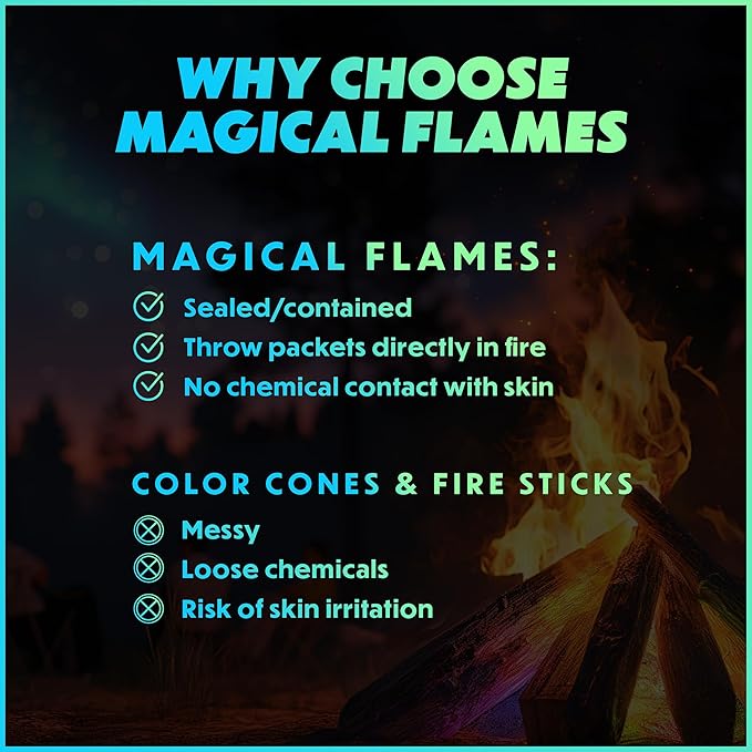 Magical Flames Fire Color Packets (Ultimate 12 Pack), Vibrant Multi-Color Fire for Fire Pits, Campfires, Bonfires & Fireplaces - Camping Essentials & Outdoor Party Accessories