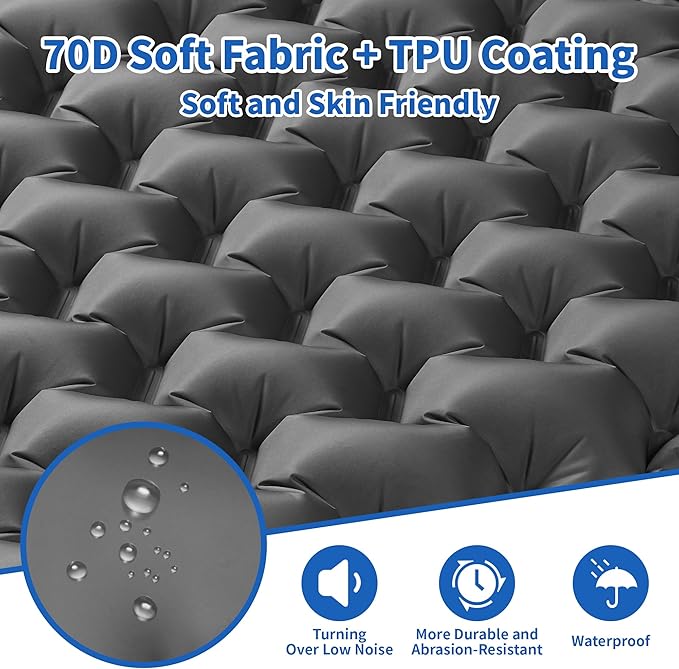 Sleeping Pad for Camping - 4” Thick Inflatable Camping Mat with Built-in Pump & Pillow, Ultralight Self Inflating Camping pad, Backpacking Sleeping Mat for Hiking, Tent, Traveling