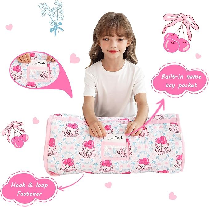 Lasoftan Toddler Nap Mat with Pillow and Blanket, Extra Large Rolled Napping Mats,Slumber Bags for Boys Girls,Kids Sleeping Bag for Daycare, Preschool Travel Camping