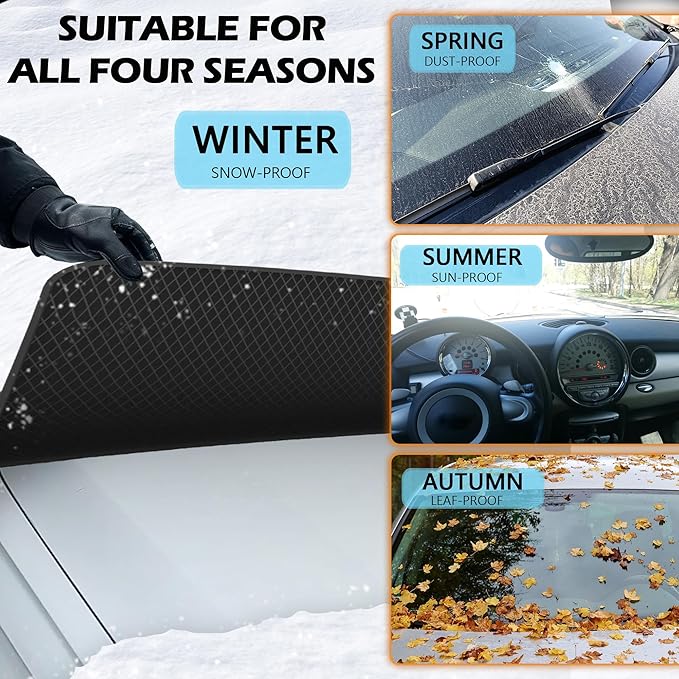 Large Car Windshield Cover for Ice and Snow - Automotive Windshield Snow Covers with Side Window & Rearview Mirror Protector, Winter Magnetic Car Anti-Snow Cover, Universal for Most Cars,Sedan,SUV