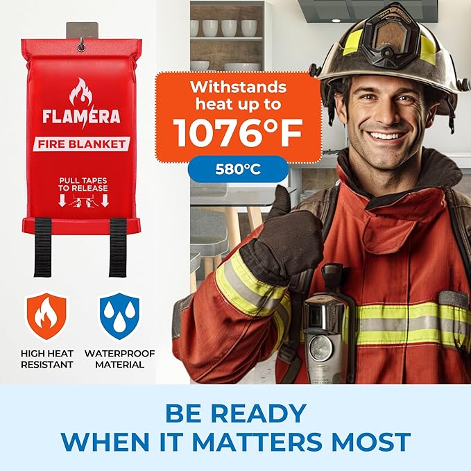 Emergency Fire Blanket for Home and Kitchen (2-Pack) Fireproof and Fire Suppression Blanket | 40"x40" Fiberglass Fire Blankets for Home Safety, Camping, and Office - Fire Retardant Blankets for Fires
