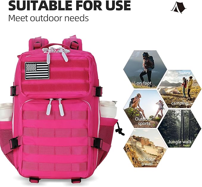 Lovelinks21 45L Tactical Assault Backpack 3 day assault pack with Molle Waterproof backpack Rucksack for Tactical Backpacks (Rose Red)