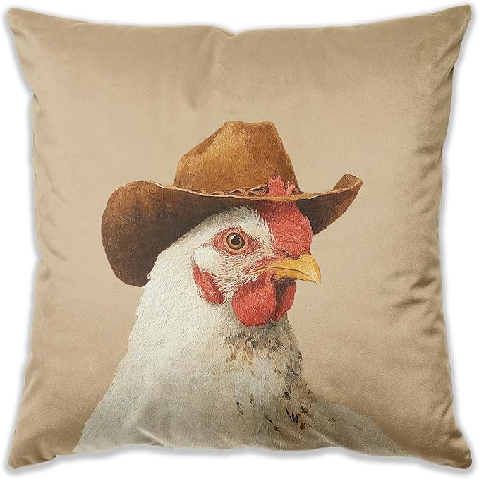 Vintage Western Chicken Pillow Covers 18x18, Chicken Lover Mom Lady Gifts, Rustic Country Southwest Farm Animal Rooster Hen Decorative Throw Pillow Covers for Home Bedroom Living Room
