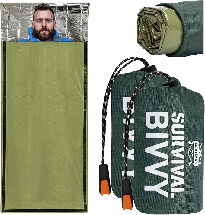 Monterra Emergency Survival Bivvy, Sleeping Bag, Hiking Essentials, Bivy Sack, Outdoor Gear and Equipment, Camping Accessories.