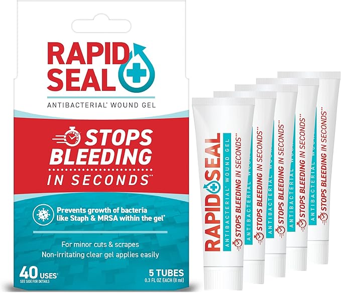 Rapid-Seal Wound Gel (5 Tubes) | Stops Bleeding in Seconds, Ideal for Cuts, Scrapes and Razor Nicks for Emergency First Aid Supplies