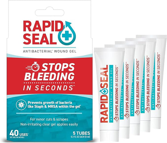 Rapid-Seal Wound Gel (5 Tubes) | Stops Bleeding in Seconds, Ideal for Cuts, Scrapes and Razor Nicks for Emergency First Aid Supplies