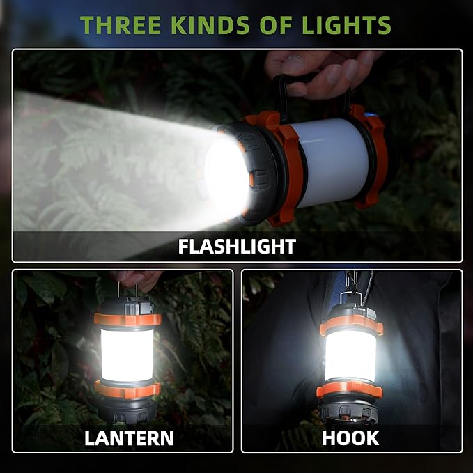 AlpsWolf Camping Lantern Rechargeable , Alpswolf Camping Flashlight 4000 Capacity, 6 Modes, IPX4 Waterproof, Led Lantern Camping, Hiking, Outdoor Recreations (1pack-Orange)