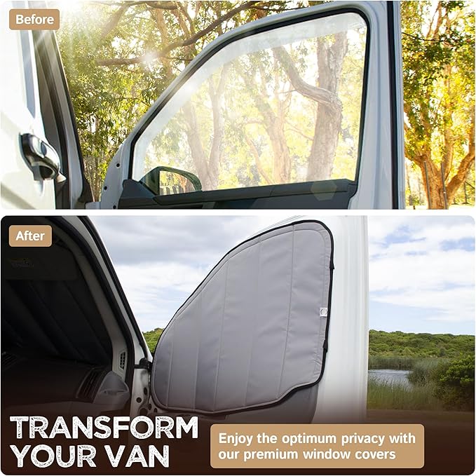 Living in a Bubble Insulated Blackout Front Window Covers (Pair) for Ford Transit Van Year 2015-2026