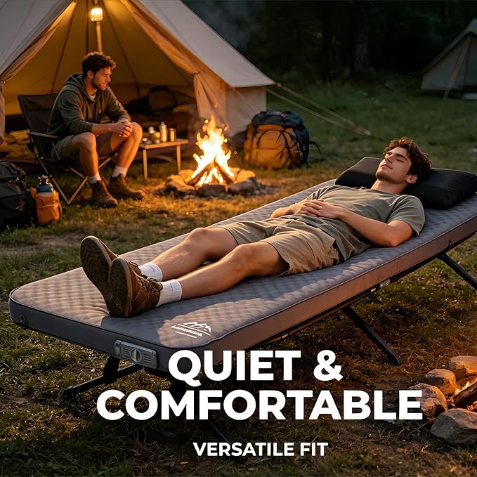 Self Inflating Sleeping Pad,Memory Foam Camping Mattress w/Detachable Electric Pump,4 - Inch Thick Memory Foam for Ultimate Comfort, for Indoor,Outdoor,Road Trip,4 - Season Use,Gray