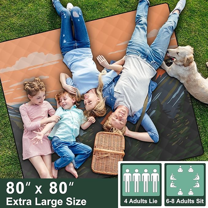 80x80 Waterproof Picnic Blankets Outdoor Sandless Beach Blanket Foldable Padded Ground Grass Park Lawn Mat Tent Camping Rug Backpack Hiking Roadtrip Gadgets Gifts Rv Car Travel Trailers Items