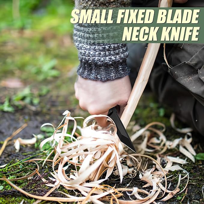 Dragon Creek Outdoor Neck Knife – Small Full Tang Fixed Blade Knife with Sheath and Chain Black Christmas Thanksgiving Gift
