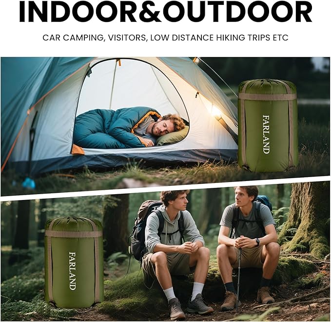 FARLAND Sleeping Bags for Adults Teens Kids with Compression Sack Portable and Lightweight for 3-4 Season Camping, Hiking,Waterproof, Backpacking and Outdoors