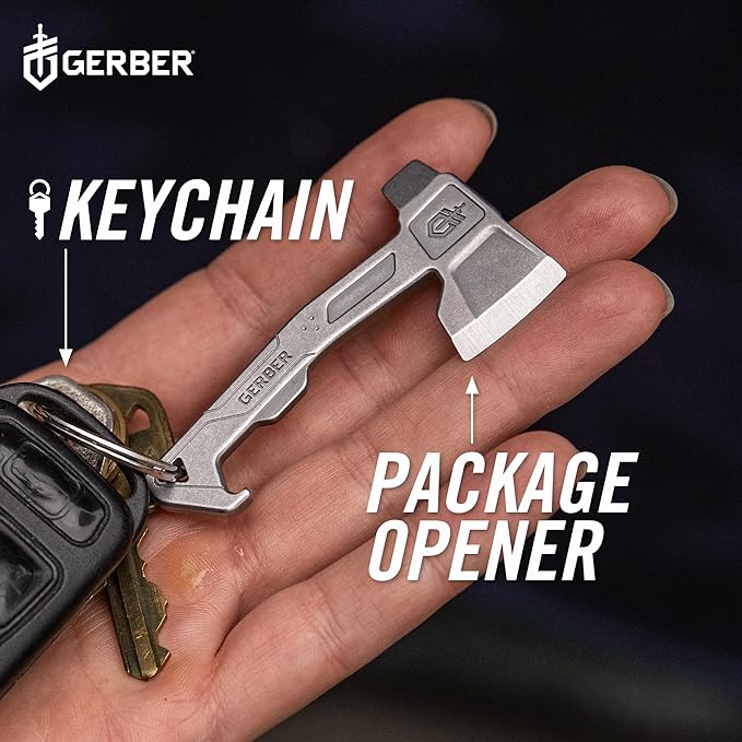 Gerber Gear Hatchet Keychain 3-in-1 Multitool, Clips to Pocket or Keychain with Bottle Opener, Flathead Driver, Package Opener, EDC Gear for Everyday Carry