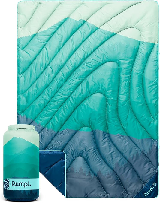 Rumpl Original Puffy Compact Throw Blanket for Camping and Outdoors, Seascape Ridge Mountains