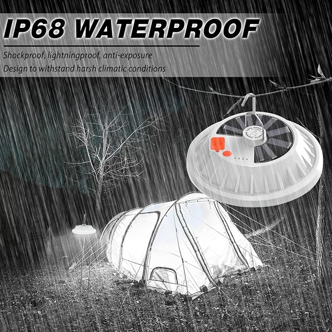 2-Pack Solar Camping Lantern DIBMS LED Portable Solar USB Rechargeable Emergency Flashlight Waterproof Ceiling Lights w/ Remote for Camping Hurricanes Power Outages Homes Indoor Outdoor