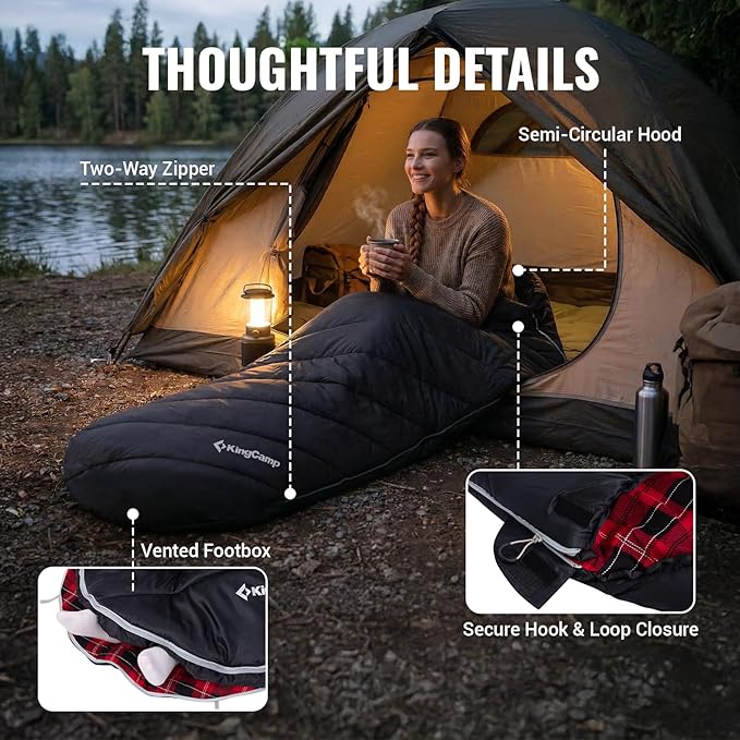 KingCamp Sleeping Bag for Adults, Cold Weather & Warm Extra Wide Big & Tall XL Portable Waterproof Flannel Sleeping Bags, Essentials Gear Accessories for Camping Backpacking Hiking Indoor & Outdoor