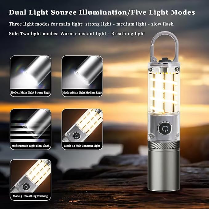 Rechargeable Flashlights High Lumens，Super Bright High Lumens Led Flashlights，6 Modes Zoomable Linternas，Small Flashlights Powerful，Suitable for Hiking Camping and Family Emergencies