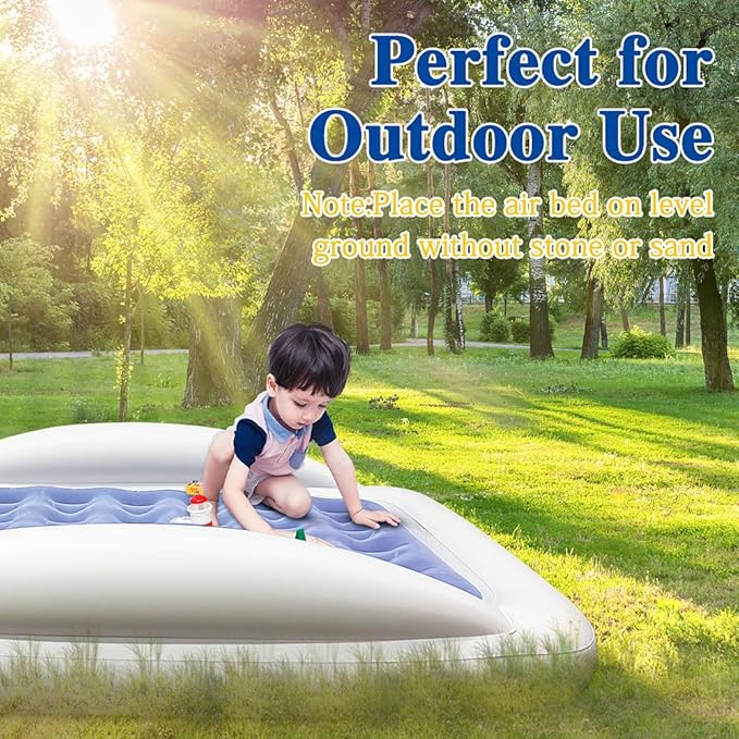 Inflatable Kids Travel Bed Toddler Air Mattress Set,Portable Blow Up Mattress Sleeping Bed Cot with Bed Rails and Electric Pump Ideal for Road Trip