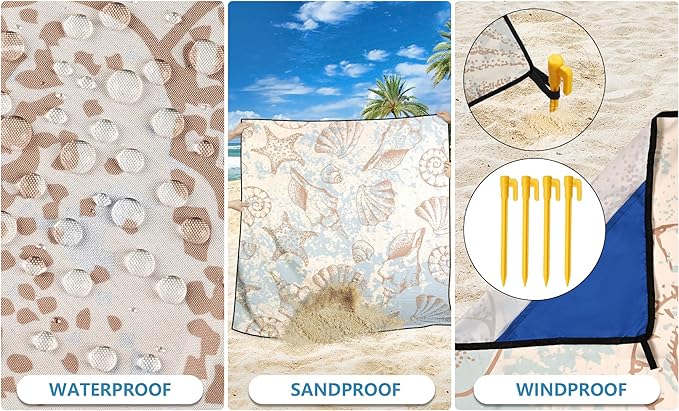 HIHOHO Beach Blanket Waterproof Sandproof Extra Large Beach Mat 79" X 83"/120"x108"for 1-8 Adults Quick Drying Durable Outdoor Picnic Mat for Beach Travel Camping Hiking