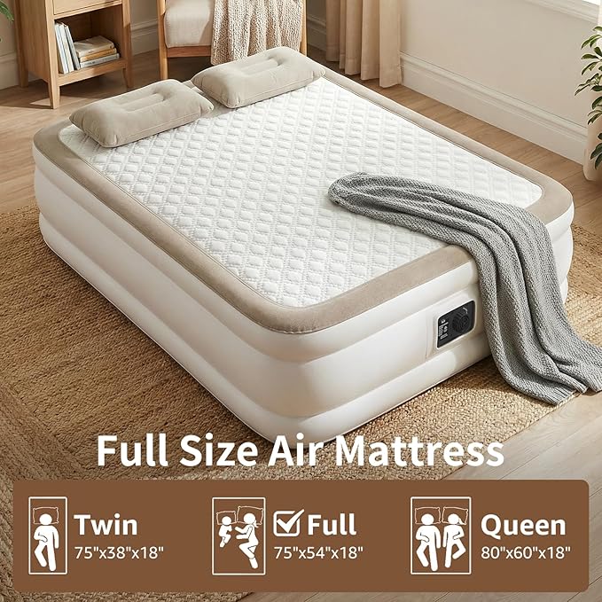 YENING Foam Full Size Air Mattress with Built in Pump Raised Double Blow up Bed Inflatable Camping Airbed 18 Inch Tall