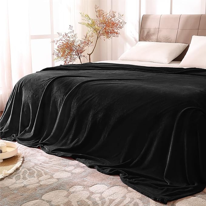 BEDELITE Fleece Blanket Black Full Blankets for Couch & Bed, Luxury Plush Cozy Fuzzy Blanket 84" x 90", Super Soft Warm Lightweight Throw Blanket for Travel Camping