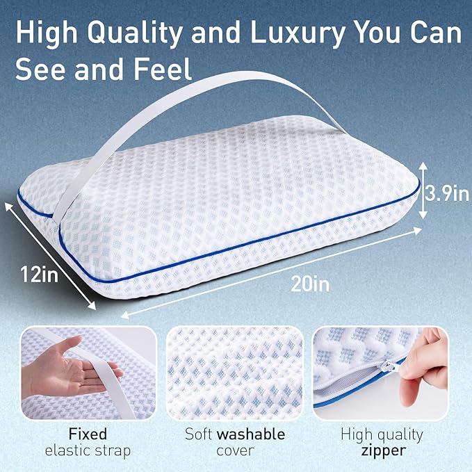 fulocean Cooling Travel & Camping Memory Foam Pillow for Sleeping,Contoured Support Medium Firm Small Travel Pillows for Airplanes & Backpacking Car Compact Lightweight, Breathable Washable Cover