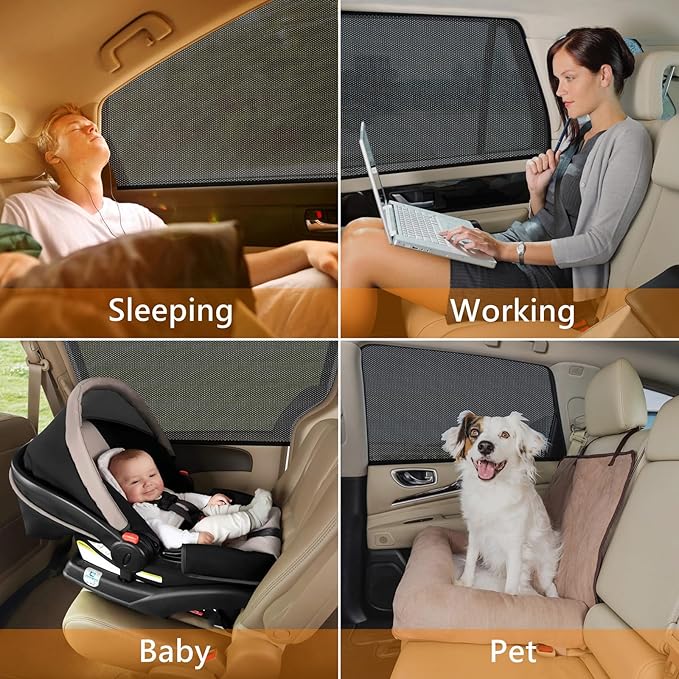 Car Window Sun Shade Side Windows Sunshade Car Seat Sun Protector Rear Shades Curtains Screen Nets Covers Meshs Tint Blocker (2 Pack Rear Window Shade)
