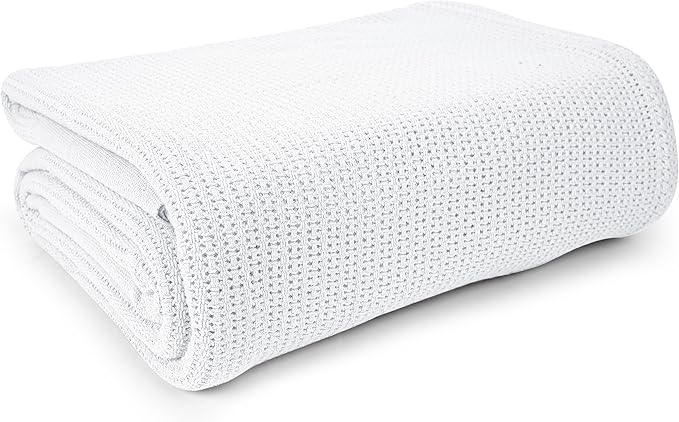 Linteum Textile Supply White Hospital Thermal Blanket 66x90 Inch 100% Cotton, Soft and Cozy, Breathable, Open-Cell Weave Design, All Season Twin Hospital Blanket (12-Pack)